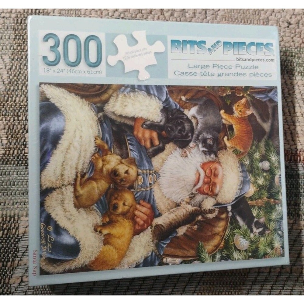 300 Piece Large Puzzle 18"x24" Sealed Bits And Pieces Santa, Puppies, Kitten